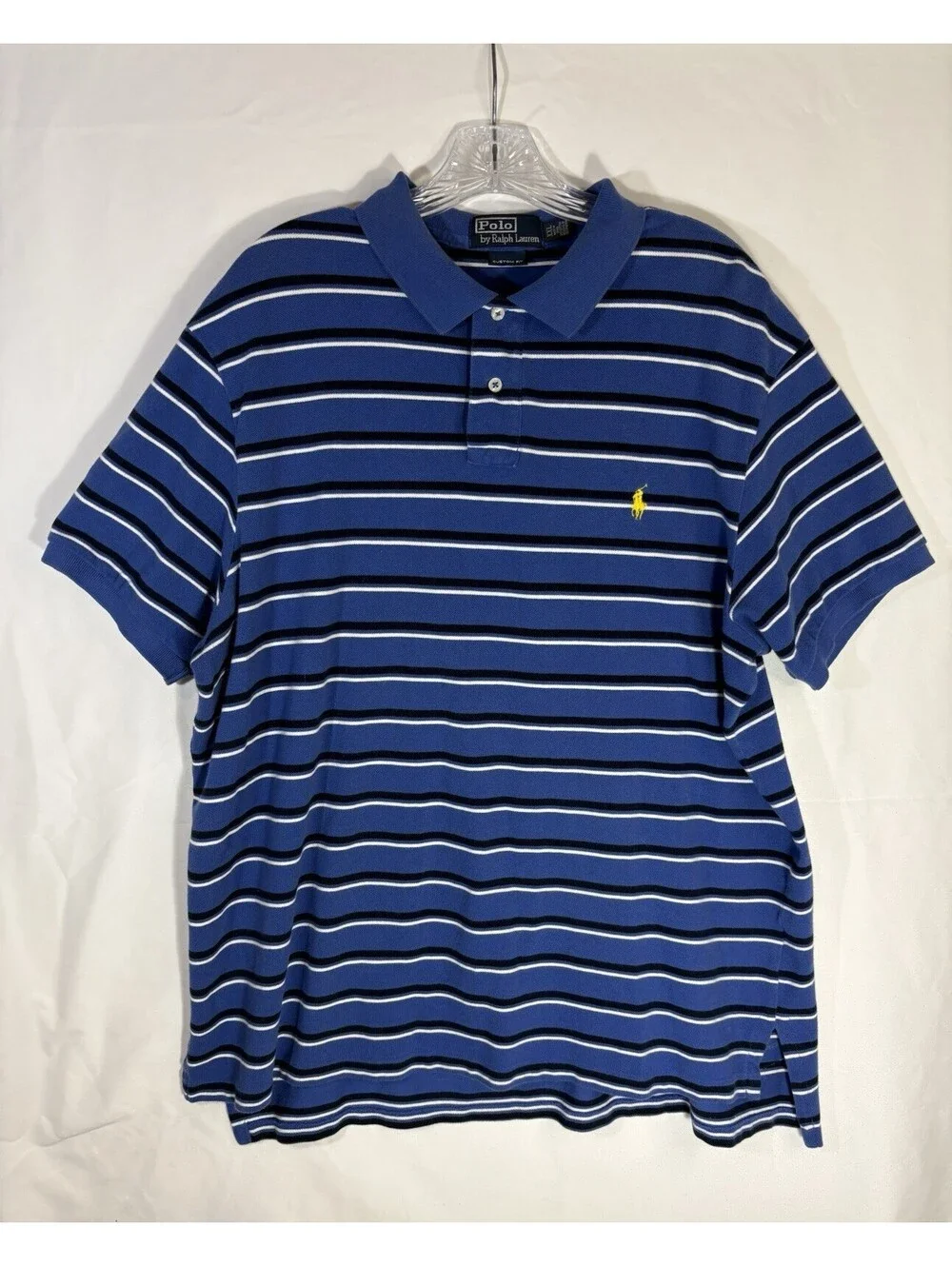 Polo Ralph Lauren Custom Fit Polo Shirt XL Blue Striped Pony Cotton Men